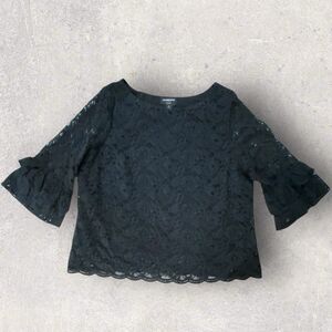 Liz Claiborne Career Women’s Blouse Size 1X Black Lace Lined Top 3/4 Sheer Arms